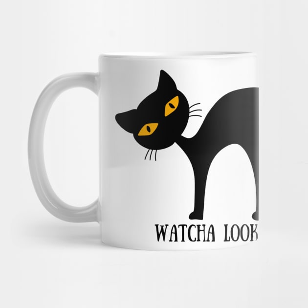 WATCHA LOOKIN AT Funny Halloween Black Cat Design by SimpliciTShirt